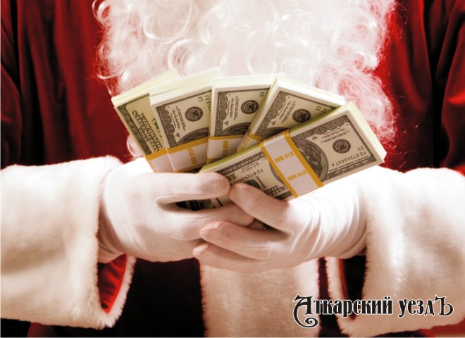 Дед Мороз с пачками долларов