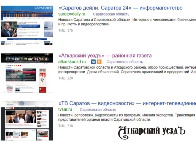 Яндекс отвел «Уезду» 14-е место по цитируемости в Саратовской области