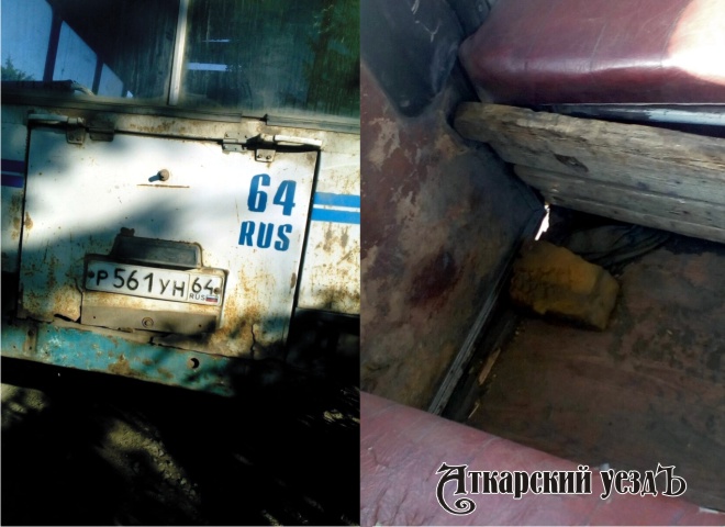 Экстерьер и интерьер полуразрушенного автобуса в Аткарске